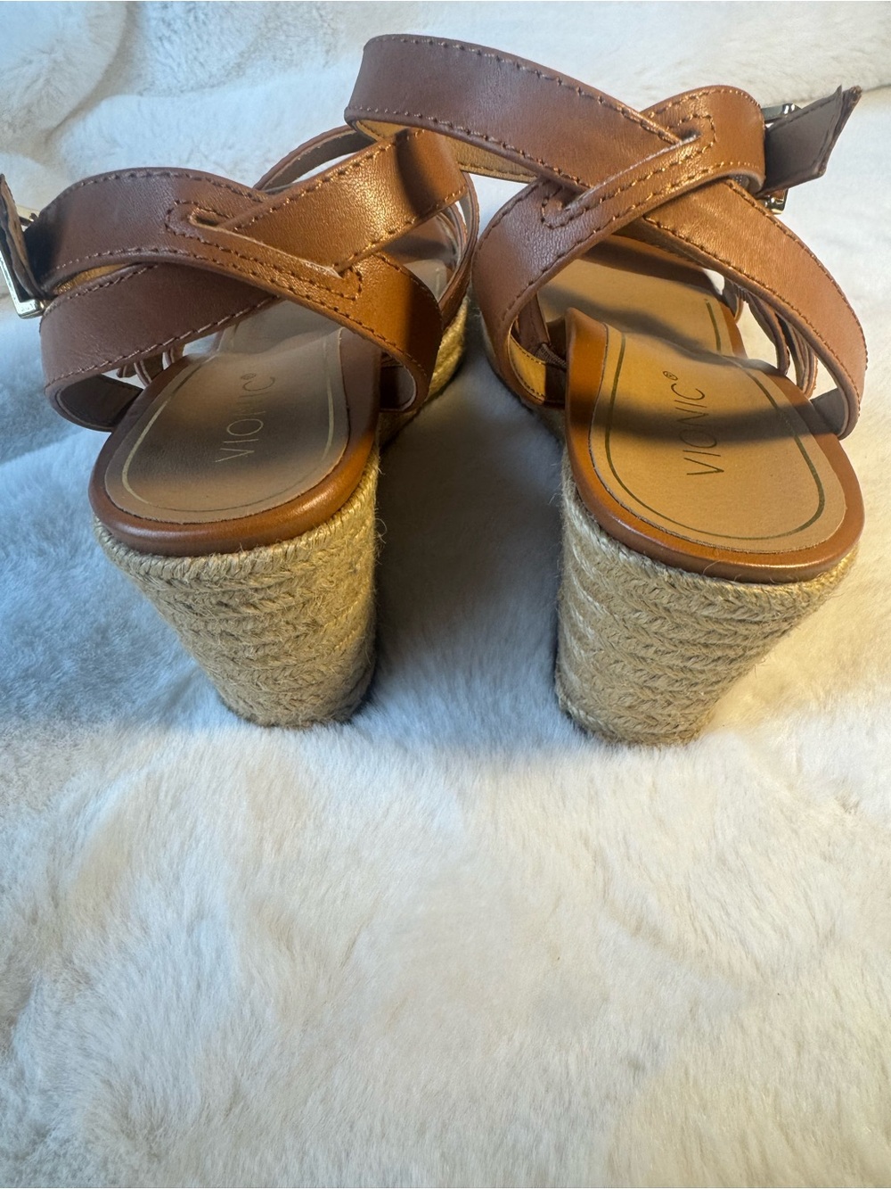 Vionic Sabina Tan Leather Strappy Espadrille Wedge Sandals Size 8 - Picture 4 of 7